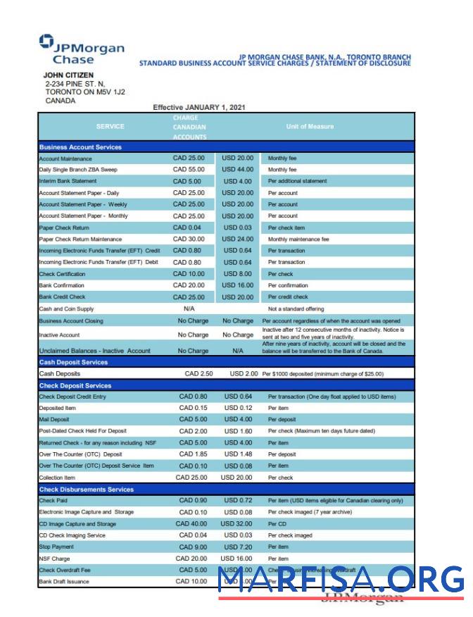 Printable USA JP Morgan Chase bank statement excel real example